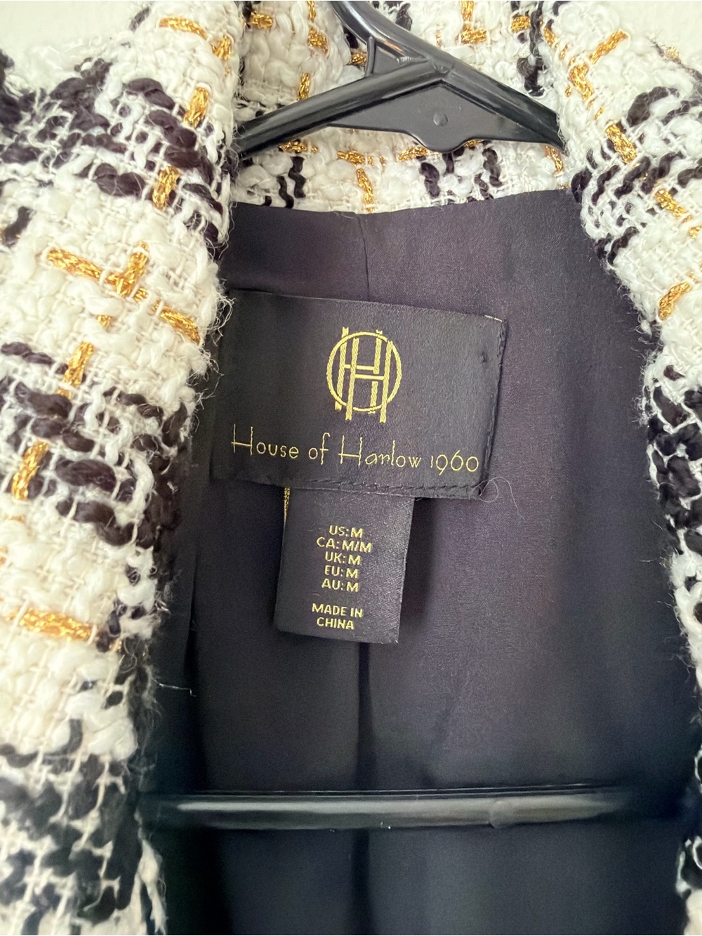House of Harlow 1960 Plaid Tweed Blazer in Black, White & Cream - Picture 2 of 3